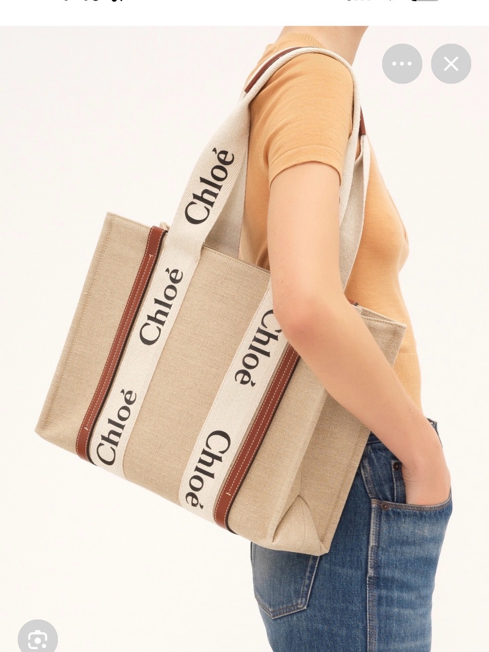 Chloe Beige Canvas Tote with Logo Straps and Brown Trim - Picture 3 of 5